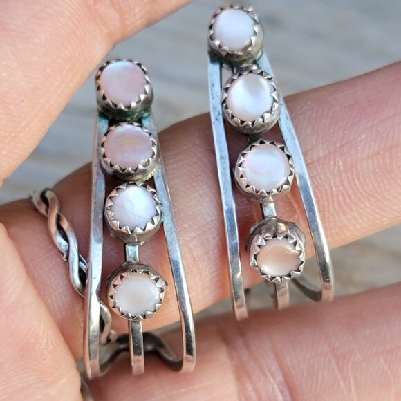 Rare signed Nathaniel Johnson Diné Navajo pink mother or pearl 925 sterling silv - Picture 6 of 17